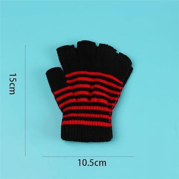 2 Pairs Rainbow Striped Cotton Knitted Half Finger Gloves - Thickened Warm for - Picture 5 of 8